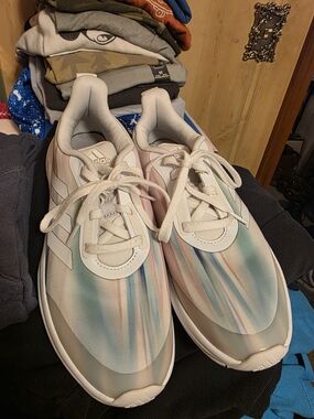 adidas White Sneakers with Pastel Multicolor Stripes